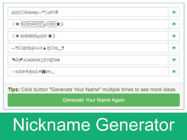 Nickname Generator With Special Characters Online Soshareit